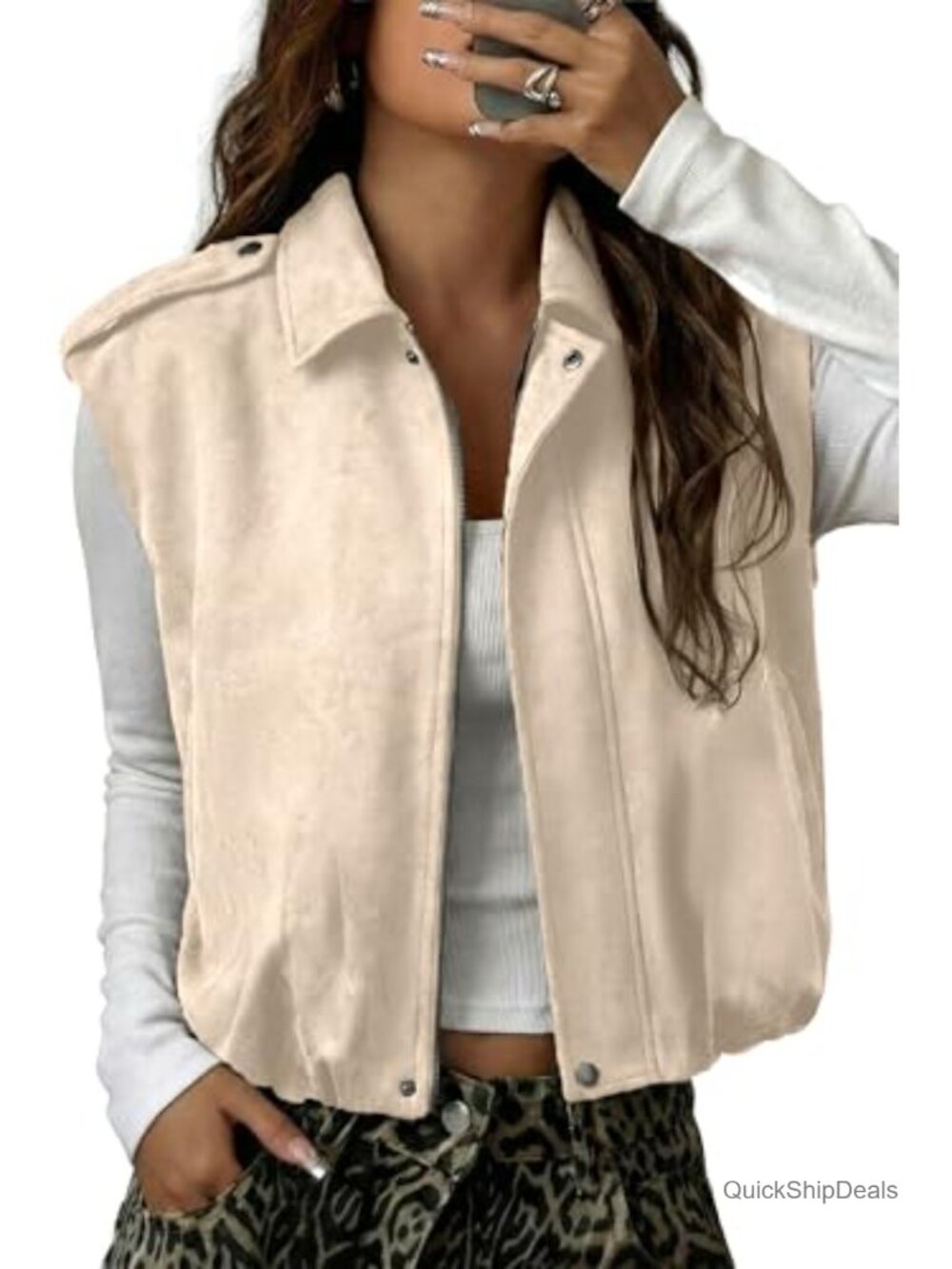 Faux Suede Sleeveless Vest Metal Button Crop Western Outfit